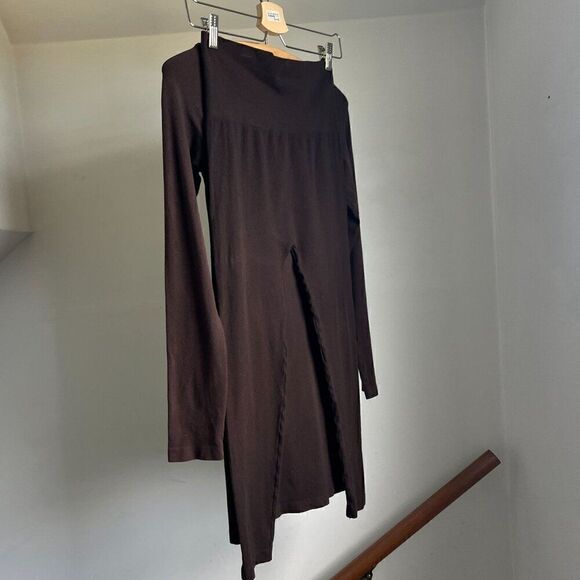 Elle Tian‎ Matching Two Piece Set Long line Tunic Top Capri Leggings Brown - Picture 5 of 9